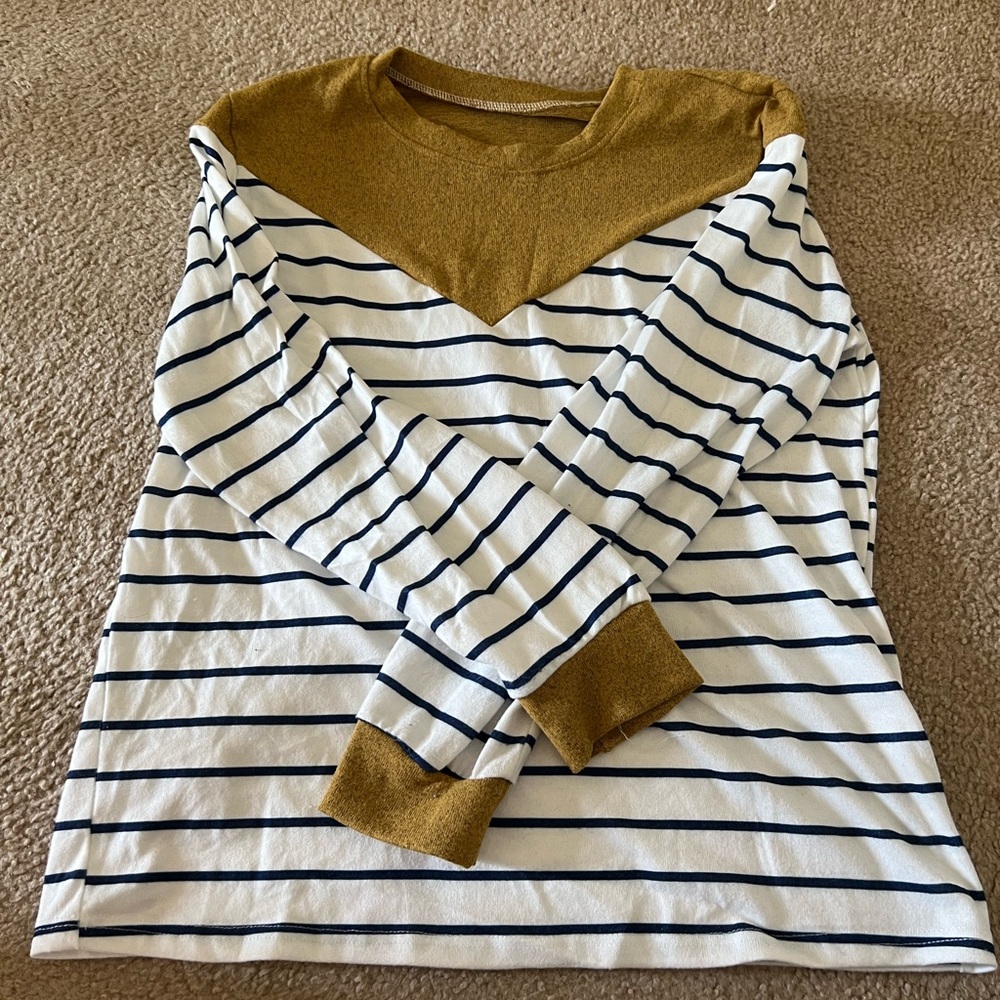 Navy blue/ mustard striped long sleeve top